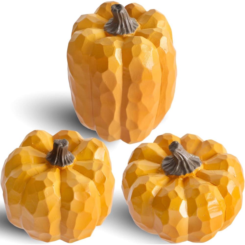 imagewinemana 16 Pcs Golden and White Pumpkins Thanksgiving Pumpkin Decorations Assorted Sizes Artificial Foam Harvest Autumn Decor Fake Pumpkins Fall Decorations for Indoor Home Kitchen Table MantleYellow