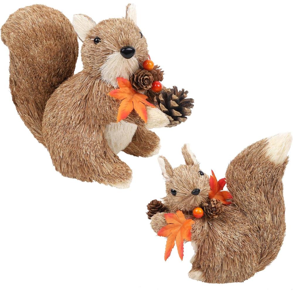 imagewinemana 2 Pack Fall Decor Fox Thanksgiving Decorations Indoor Sisal Foxes for Home Table Centerpiece Handmade Autumn Woodland Animal Friend Figurines with Pumpkin for Shelf Office Dcorstyle 3