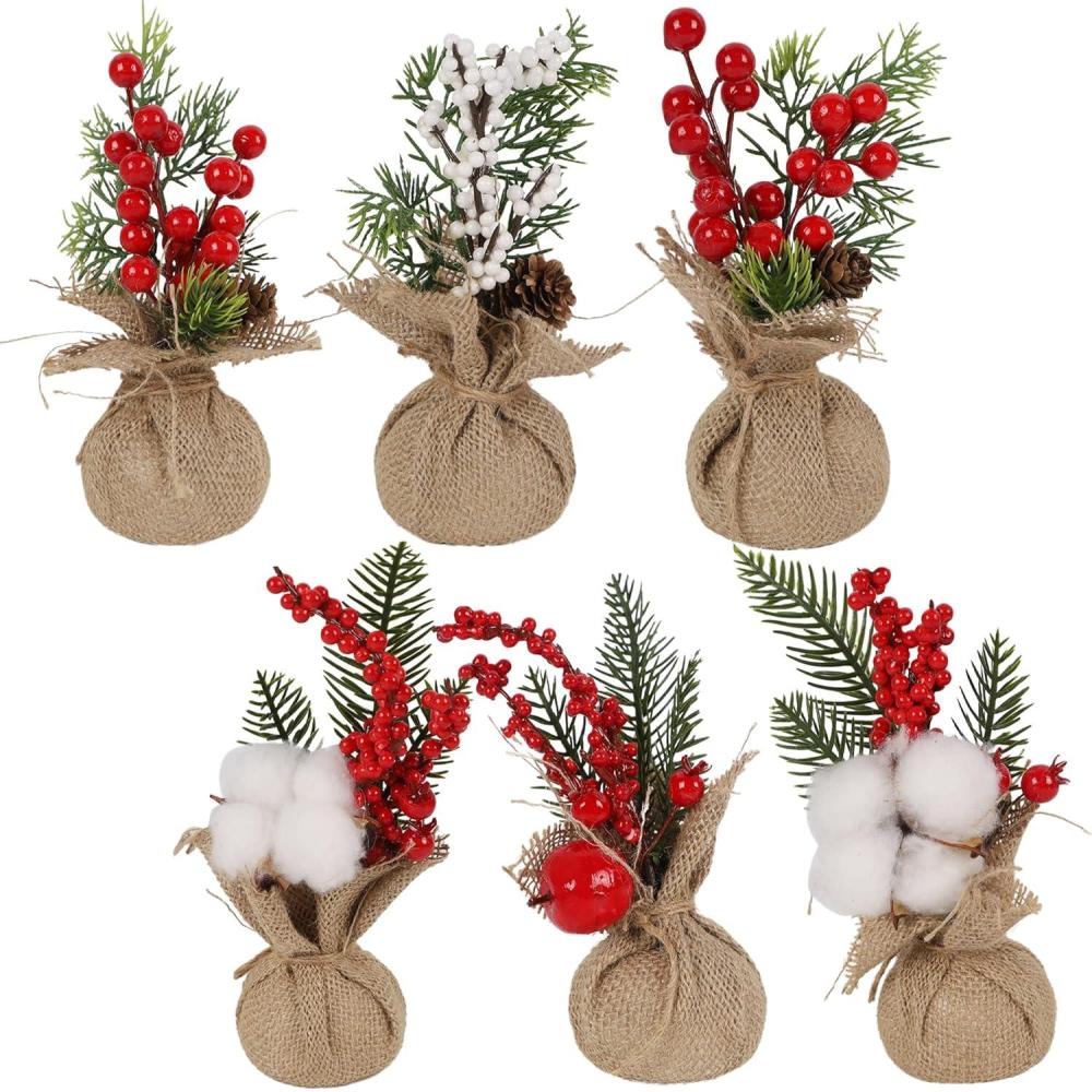 imagewinemana Mini Christmas Tree Table Decorations Indoor 3 Pcs Small Artificial Xmas Trees Decoration with Red Berries Pine Cone for Centerpiece Kitchen Office Tabletop Home Holiday Decorstyle 1