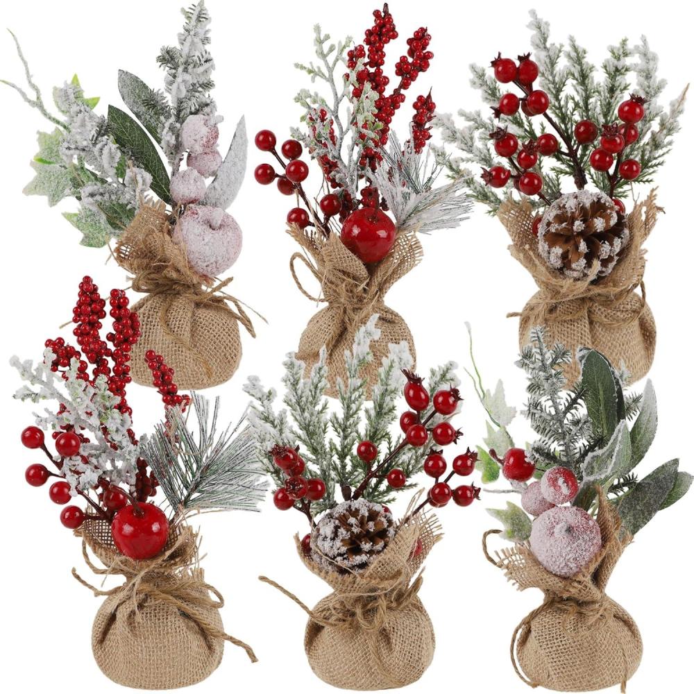 imagewinemana Mini Christmas Tree Table Decorations Indoor 3 Pcs Small Artificial Xmas Trees Decoration with Red Berries Pine Cone for Centerpiece Kitchen Office Tabletop Home Holiday Decorstyle 2