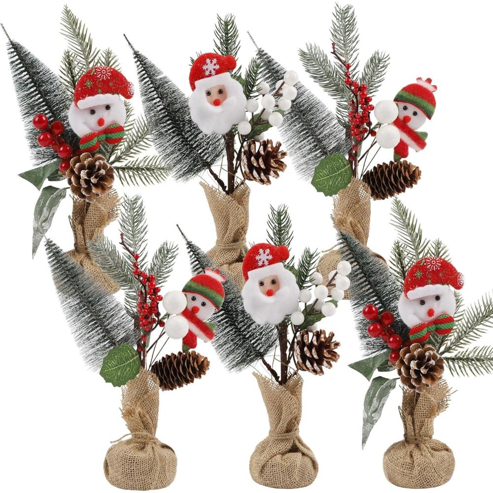 imagewinemana Mini Christmas Tree Table Decorations Indoor 3 Pcs Small Artificial Xmas Trees Decoration with Red Berries Pine Cone for Centerpiece Kitchen Office Tabletop Home Holiday Decorstyle 5