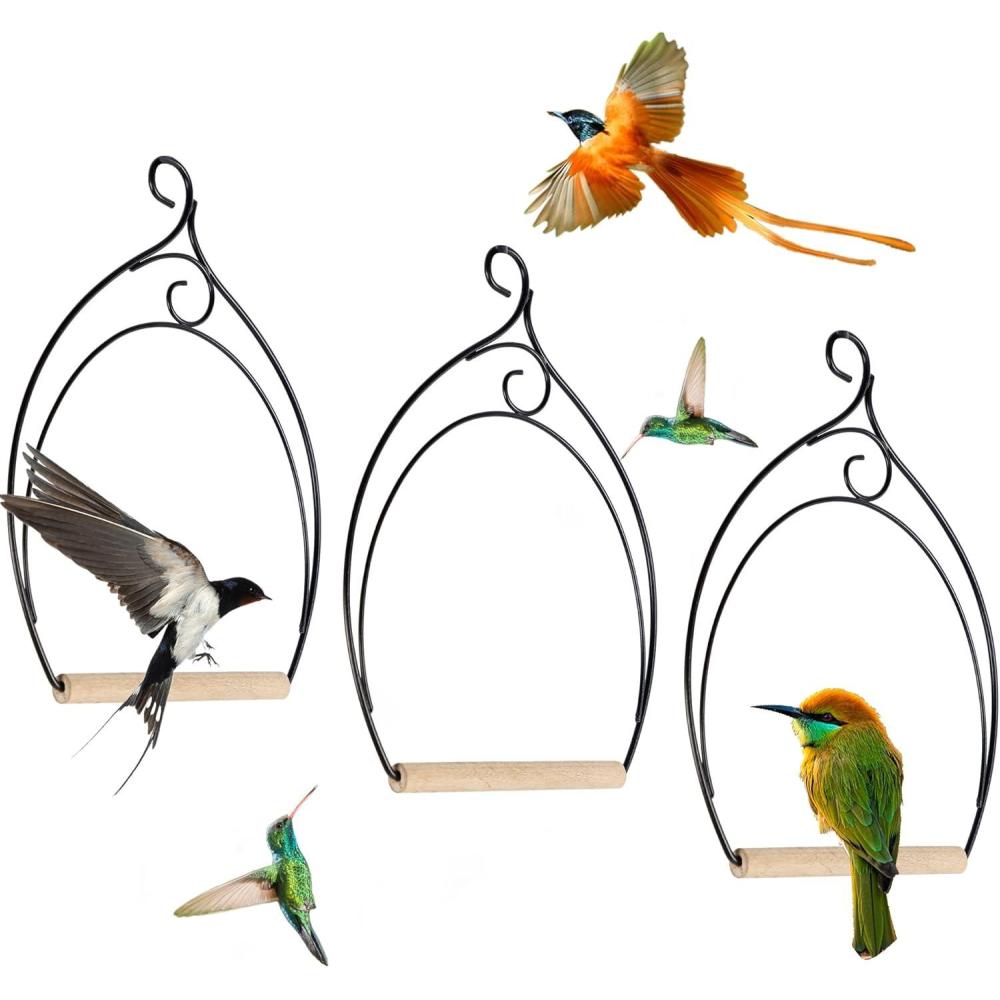 imagewinemana Set of 3 Hummingbird Swings Rust Resistant Metal Frame Wooden Dowel Attach to Bird Feeders Perfect for Hanging Indoor Office Outdoor Trunk Lawn Patio Garden 74quot x 55quot