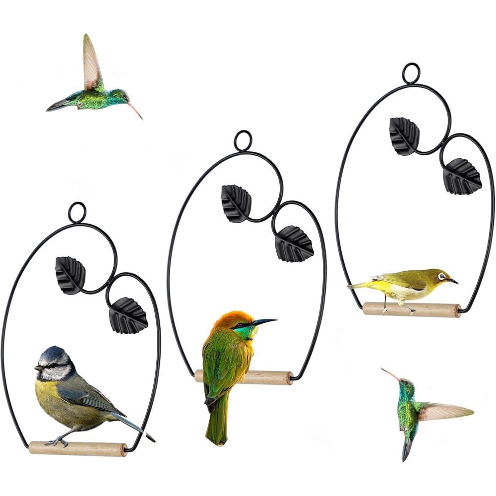 imagewinemana Set of 3 Hummingbird Swings Rust Resistant Metal Frame Wooden Dowel Attach to Bird Feeders Perfect for Hanging Indoor Office Outdoor Trunk Lawn Patio Garden