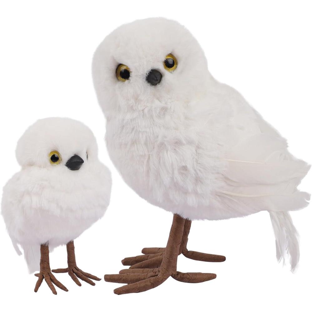 imagewinemana Winter Decorations White Owl Figurine Set of 2 Christmas Furry Owls Ornaments Holiday Decor Table Decorations for Home Party