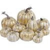 winemana 16 Pcs Golden and White Pumpkins Thanksgiving Pumpkin Decorations Assorted Sizes, Artificial Foam Harvest Autumn Decor, Fake Pumpkins Fall Decorations for Indoor Home Kitchen Table Mantle(Gold-4)