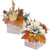winemana 2 Pack Fall Decorations for Home – Artificial Pumpkin, Gourd, Berries & Leaves in Wood Vase | Autumn Table Centerpiece for Dining, Mantel, Indoors