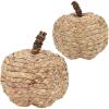 winemana 2 Pack Woven Pumpkin Decor – Fall & Thanksgiving Home Decorations, White Pumpkins Farmhouse Autumn Centerpieces for Table, Mantel, Porch Decor (Cattail Material, Assorted Size)(style 1)