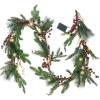 winemana 6 FT Pre-lit Artificial Christmas Garland with 20 LED Lights, Battery Powered with Pine Cones, Red Berries, Pine Needles, Lighted Christmas Garlands for Fireplace Mantle Holiday Decorations