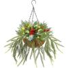 imagewinemana Christmas Hanging Basket Decorations PreLit Hanging Baskets Artificial Plant with Lights Timer Norfolk Pine Cones Berry Clusters for Front Porch Outdoor Winter Christmas Xmas Decoration