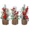winemana Mini Christmas Tree Table Decorations Indoor, 3 Pcs Small Artificial Xmas Trees Decoration with Red Berries Pine Cone for Centerpiece Kitchen Office Tabletop Home Holiday Decor(style 6)
