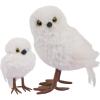 winemana Winter Decorations White Owl Figurine, Set of 2 Christmas Furry Owls Ornaments, Holiday Decor Table Decorations for Home Party