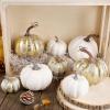 winemana 16 Pcs Golden and White Pumpkins Thanksgiving Pumpkin Decorations Assorted Sizes, Artificial Foam Harvest Autumn Decor, Fake Pumpkins Fall Decorations for Indoor Home Kitchen Table Mantle(Gold and White)