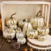 winemana 16 Pcs Golden and White Pumpkins Thanksgiving Pumpkin Decorations Assorted Sizes, Artificial Foam Harvest Autumn Decor, Fake Pumpkins Fall Decorations for Indoor Home Kitchen Table Mantle(Gold-4)