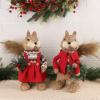winemana 2 Pack Christmas Squirrel Tabletop Decorations, Sisal Squirrel Figurine for Home Decor Woodland Animals Rustic Xmas Ornaments for Table Office Indoor Forest Decor Seasonal Gifts