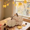 winemana 2 Pack Woven Pumpkin Decor – Fall & Thanksgiving Home Decorations, White Pumpkins Farmhouse Autumn Centerpieces for Table, Mantel, Porch Decor (Cattail Material, Assorted Size)(style 1)