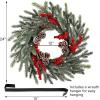 winemana 24 Inch Pre-Lit Christmas Wreath with Hanger, Timer, Pine Cone and Red Berries, Battery-Operated 20 LED Lighted Artificial Wreath Decoration for Front Door Mantel Xmas Party