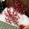 winemana 3 Pack 17 in Large Red Berry Picks, Artificial Christmas Berries Stems with Ice Snow Long Pomegranate Berry for Crafts Garland Home Party Christmas Decoration