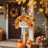 winemana 31.5in Outdoor Fall Decor for Mailbox, Lighted Fall Swag with 8 Modes & Timer, Autumn Scarecrow & Sunflower Thanksgiving Table Centerpiece Decorations