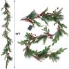 winemana 6 FT Pre-lit Artificial Christmas Garland with 20 LED Lights, Battery Powered with Pine Cones, Red Berries, Pine Needles, Lighted Christmas Garlands for Fireplace Mantle Holiday Decorations