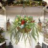 winemana Christmas Hanging Basket Decorations, Pre-Lit Hanging Baskets Artificial Plant with Lights Timer Norfolk Pine Cones Berry Clusters for Front Porch Outdoor Winter Christmas Xmas Decoration