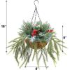 winemana Christmas Hanging Basket Decorations, Pre-Lit Hanging Baskets Artificial Plant with Lights Timer Norfolk Pine Cones Berry Clusters for Front Porch Outdoor Winter Christmas Xmas Decoration