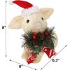 winemana Christmas Tabletop Decorations, Sisal Pig Figurine with Santa Hat Scarf for Home, Rustic Farmhouse Christmas Ornaments Xmas Holiday Winter Decor for Indoor Office Shelf Mantle Centerpieces