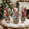 winemana Mini Christmas Tree Table Decorations Indoor, 3 Pcs Small Artificial Xmas Trees Decoration with Red Berries Pine Cone for Centerpiece Kitchen Office Tabletop Home Holiday Decor(style 6)