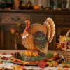 winemana Thanksgiving Table Decorations Resin Turkey with Pumpkin, Hand-Painted Fall Figurine Centerpiece for Home Kitchen Office Harvest Day Decor(style 2)