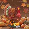 winemana Thanksgiving Table Decorations Resin Turkey with Pumpkin, Hand-Painted Fall Figurine Centerpiece for Home Kitchen Office Harvest Day Decor(style 1)