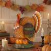 winemana Thanksgiving Table Decorations Resin Turkey with Pumpkin, Hand-Painted Fall Figurine Centerpiece for Home Kitchen Office Harvest Day Decor(style 2)