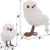 winemana Winter Decorations White Owl Figurine, Set of 2 Christmas Furry Owls Ornaments, Holiday Decor Table Decorations for Home Party