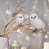 winemana Winter Decorations White Owl Figurine, Set of 2 Christmas Furry Owls Ornaments, Holiday Decor Table Decorations for Home Party
