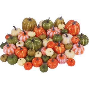 winemana 16 Pcs Golden and White Pumpkins Thanksgiving Pumpkin Decorations Assorted Sizes, Artificial Foam Harvest Autumn Decor, Fake Pumpkins Fall Decorations for Indoor Home Kitchen Table Mantle(Mixed-5)