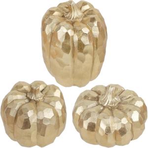 winemana 16 Pcs Golden and White Pumpkins Thanksgiving Pumpkin Decorations Assorted Sizes, Artificial Foam Harvest Autumn Decor, Fake Pumpkins Fall Decorations for Indoor Home Kitchen Table Mantle(Gold-2)