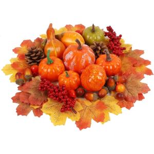 winemana 16 Pcs Golden and White Pumpkins Thanksgiving Pumpkin Decorations Assorted Sizes, Artificial Foam Harvest Autumn Decor, Fake Pumpkins Fall Decorations for Indoor Home Kitchen Table Mantle(Mixed-57pcs)