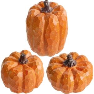 winemana 16 Pcs Golden and White Pumpkins Thanksgiving Pumpkin Decorations Assorted Sizes, Artificial Foam Harvest Autumn Decor, Fake Pumpkins Fall Decorations for Indoor Home Kitchen Table Mantle(Orange-1)
