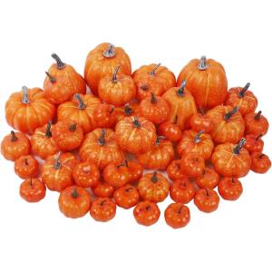 winemana 16 Pcs Golden and White Pumpkins Thanksgiving Pumpkin Decorations Assorted Sizes, Artificial Foam Harvest Autumn Decor, Fake Pumpkins Fall Decorations for Indoor Home Kitchen Table Mantle(Orange-3)