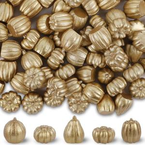 winemana 16 Pcs Golden and White Pumpkins Thanksgiving Pumpkin Decorations Assorted Sizes, Artificial Foam Harvest Autumn Decor, Fake Pumpkins Fall Decorations for Indoor Home Kitchen Table Mantle(Gold-3)