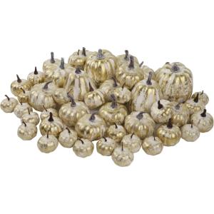 winemana 16 Pcs Golden and White Pumpkins Thanksgiving Pumpkin Decorations Assorted Sizes, Artificial Foam Harvest Autumn Decor, Fake Pumpkins Fall Decorations for Indoor Home Kitchen Table Mantle(Gold-5)