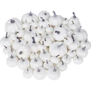 winemana 16 Pcs Golden and White Pumpkins Thanksgiving Pumpkin Decorations Assorted Sizes, Artificial Foam Harvest Autumn Decor, Fake Pumpkins Fall Decorations for Indoor Home Kitchen Table Mantle(White-3)