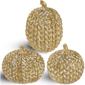 winemana 16 Pcs Golden and White Pumpkins Thanksgiving Pumpkin Decorations Assorted Sizes, Artificial Foam Harvest Autumn Decor, Fake Pumpkins Fall Decorations for Indoor Home Kitchen Table Mantle(Gold-1)