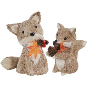 winemana 2 Pack Fall Decor Fox, Thanksgiving Decorations Indoor Sisal Foxes for Home Table Centerpiece Handmade Autumn Woodland Animal Friend Figurines with Pumpkin for Shelf Office Décor(style 1)