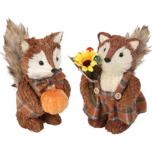 winemana 2 Pack Fall Decor Fox, Thanksgiving Decorations Indoor Sisal Foxes for Home Table Centerpiece Handmade Autumn Woodland Animal Friend Figurines with Pumpkin for Shelf Office Décor(style 2)