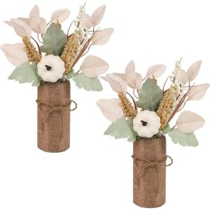 winemana 2 Pack Fall Table Decor, Fake Pumpkin Leaf Berry Dining Table Centerpiece Thanksgiving Decorations for Harvest Wedding Room Home Farmhouse Porch