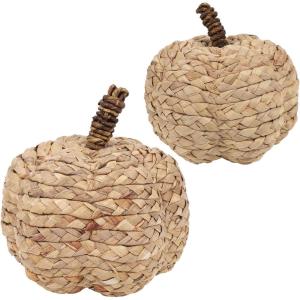 winemana 2 Pack Woven Pumpkin Decor – Fall & Thanksgiving Home Decorations, White Pumpkins Farmhouse Autumn Centerpieces for Table, Mantel, Porch Decor (Cattail Material, Assorted Size)(style 1)