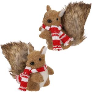 winemana Christmas Squirrel Table Decor, Set of 2 Squirrel Ornaments Woodland Animals Figurine with Scarf Christmas Winter Holiday Decorations for Indoor Home Mantle Office Xmas Gifts