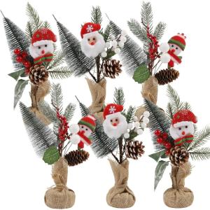 winemana Mini Christmas Tree Table Decorations Indoor, 3 Pcs Small Artificial Xmas Trees Decoration with Red Berries Pine Cone for Centerpiece Kitchen Office Tabletop Home Holiday Decor(style 5)