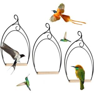 winemana Set of 3 Hummingbird Swings, Rust Resistant Metal Frame, Wooden Dowel, Attach to Bird Feeders, Perfect for Hanging Indoor Office Outdoor Trunk Lawn Patio Garden (7.4″ x 5.5″)