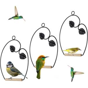 winemana Set of 3 Hummingbird Swings, Rust Resistant Metal Frame, Wooden Dowel, Attach to Bird Feeders, Perfect for Hanging Indoor Office Outdoor Trunk Lawn Patio Garden