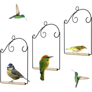 winemana Set of 3 Hummingbird Swings, Rust Resistant Metal Frame, Wooden Dowel, Attach to Bird Feeders, Perfect for Hanging Indoor Office Outdoor Trunk Lawn Patio Garden (7.5″ x 5.6″)